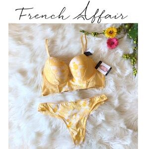 French Affair Womens 2pc Yellow Marigold Push Up Bra And Panty Set 38C/XL